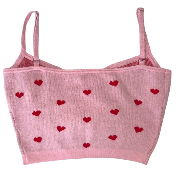 More to Come Knit Crop Top V-Neck Spaghetti Strap Crop Tank Top Small Pink Red - Picture 2 of 6